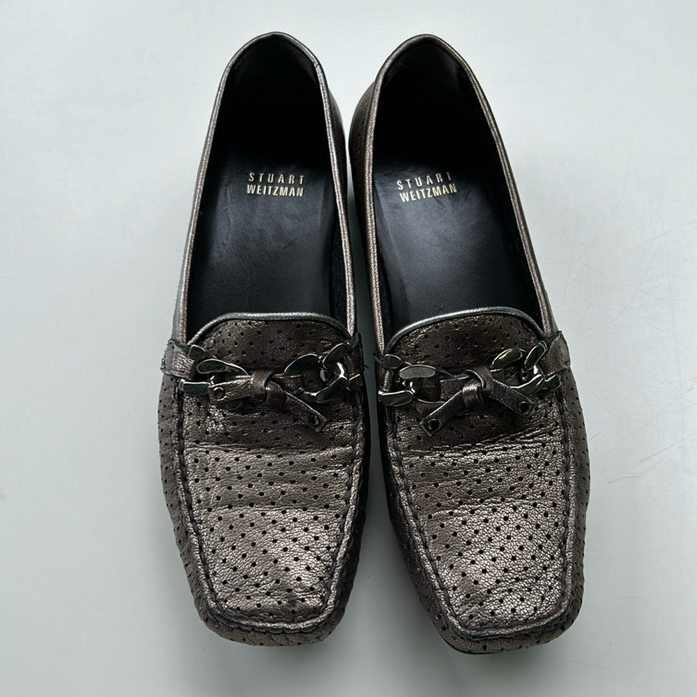 Stuart Weitzman metallic loafers perforated size 8 M little to no signs of wear
